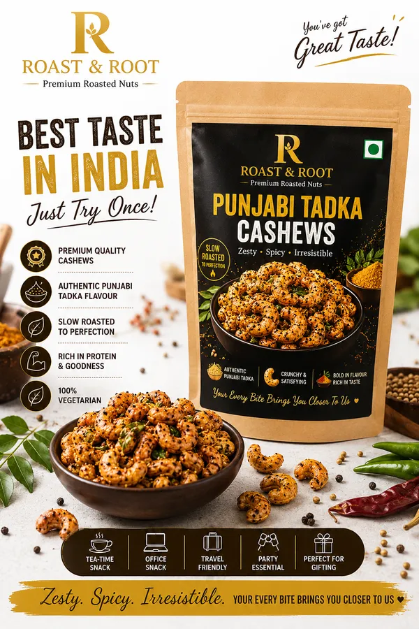 ROAST_&_ROOT_Punjabi_Tadka_Cashews_|_Authentic_Punjabi_Masala_Flavoured_Premium_Roasted_Cashews_|_Crunchy,_Protein-Rich_Snack_|_Perfect_Tea-Time_&_Travel_Snack_|_227g