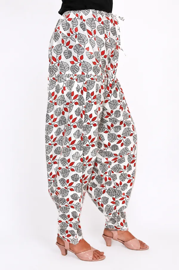 White_Cotton_Harem_Floral_Print_Pants_For_Women