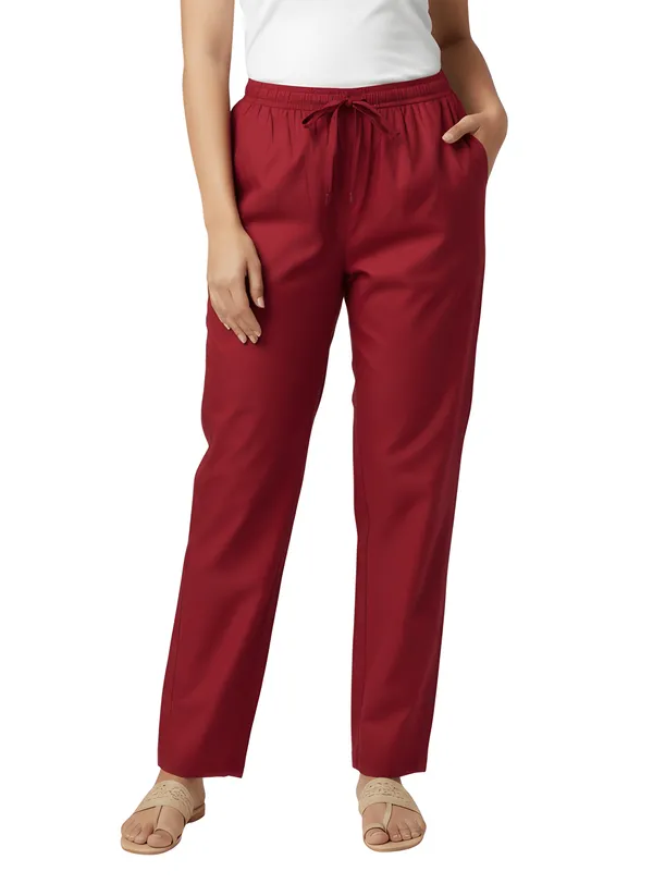 Maroon_Cotton_Straight_Fit_Trouser_For_Women