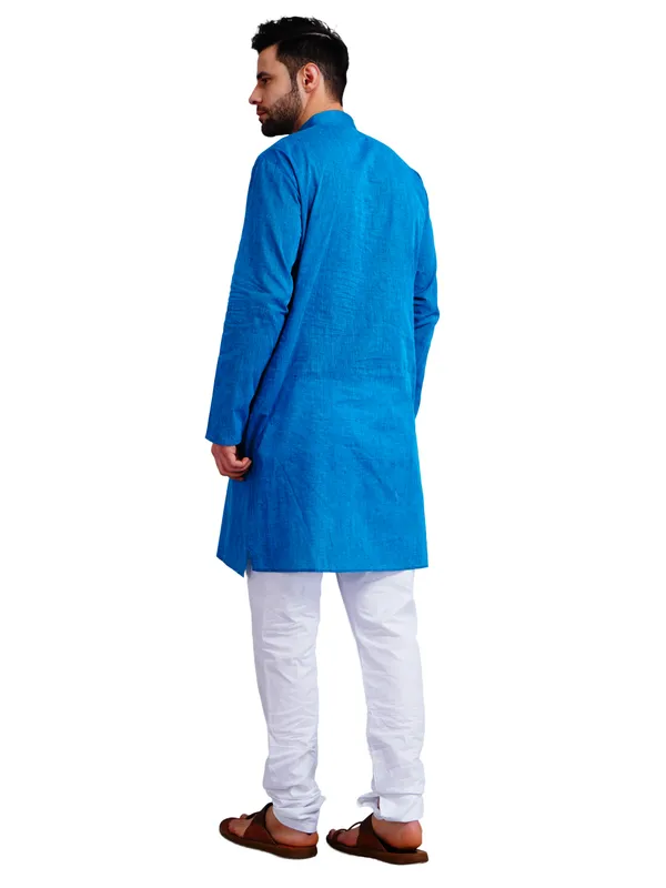 Blue_Cotton_Relaxed_Fit_Mandarin_Collar_Kurta_For_Men