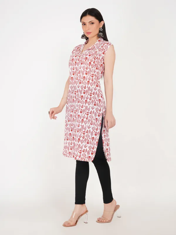 White_And_Red_Cotton_Straight_Fit_Floral_Print_Sleeveless_Kurti_For_Women