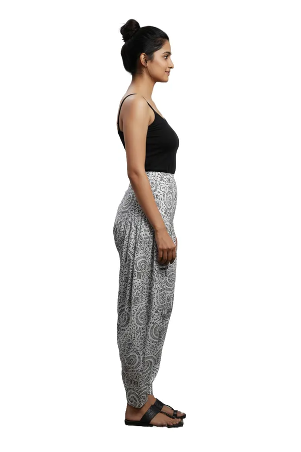 White_Cotton_Harem_Paisley_Print_Pants_For_Women