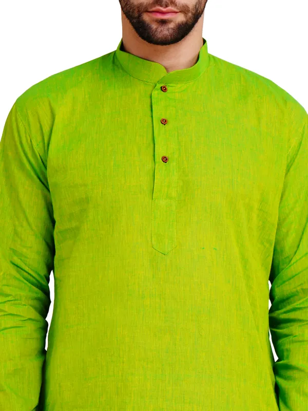 Lime_Green_Cotton_Straight_Fit_Kurta_For_Men