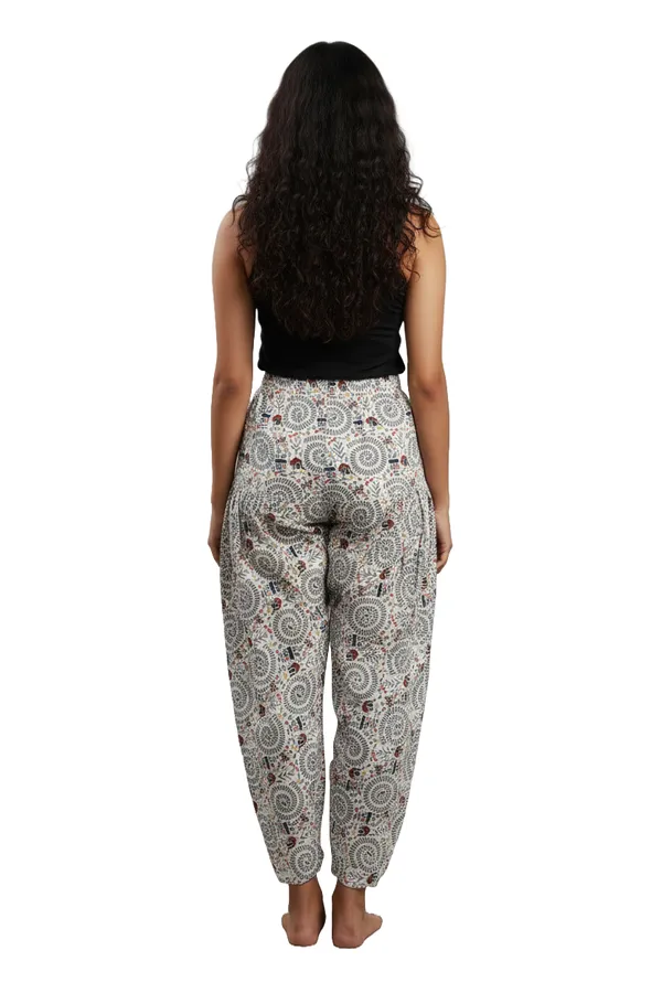 White_Cotton_Harem_Paisley_Print_Pants_For_Women