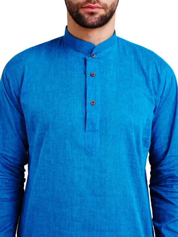 Blue_Cotton_Relaxed_Fit_Mandarin_Collar_Kurta_For_Men