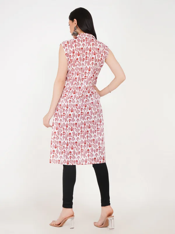 White_And_Red_Cotton_Straight_Fit_Floral_Print_Sleeveless_Kurti_For_Women