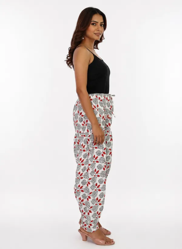 White_Cotton_Harem_Floral_Print_Pants_For_Women