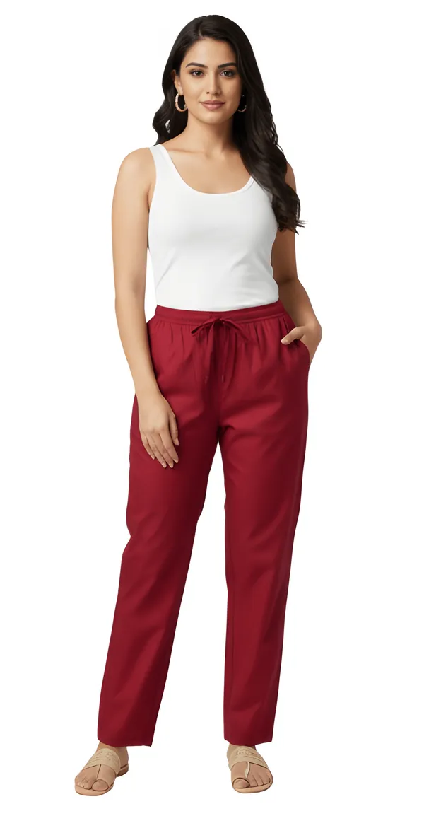 Maroon_Cotton_Straight_Fit_Trouser_For_Women