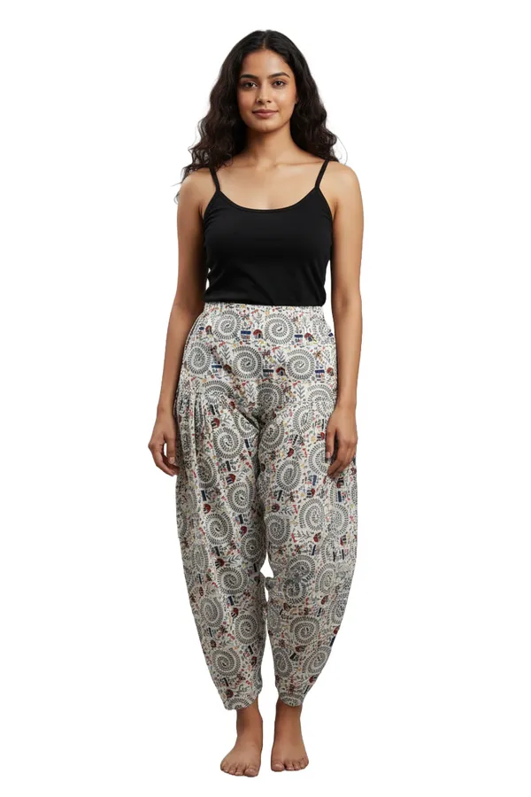 White_Cotton_Harem_Paisley_Print_Pants_For_Women
