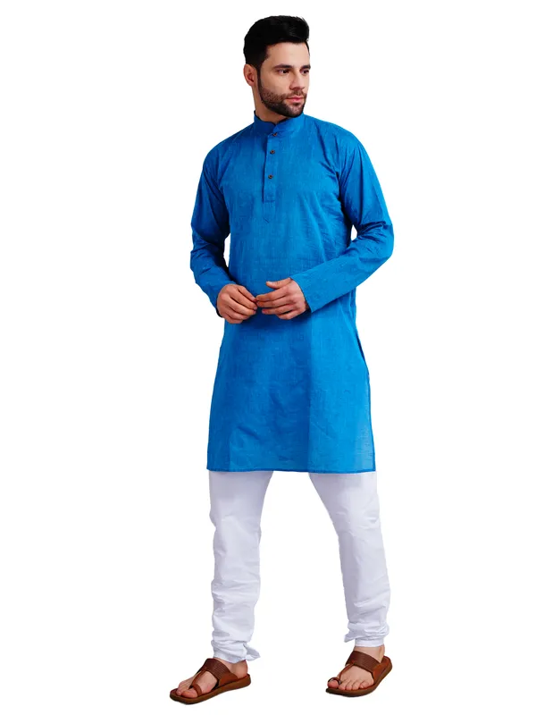 Blue_Cotton_Relaxed_Fit_Mandarin_Collar_Kurta_For_Men