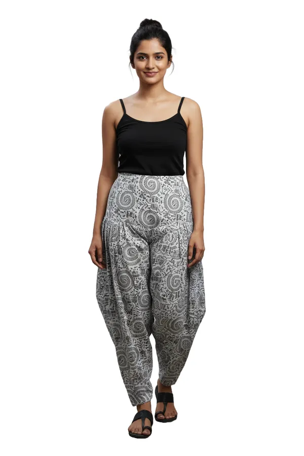 White_Cotton_Harem_Paisley_Print_Pants_For_Women