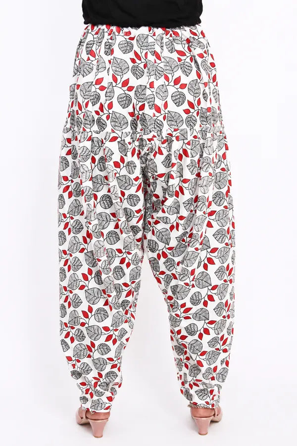 White_Cotton_Harem_Floral_Print_Pants_For_Women