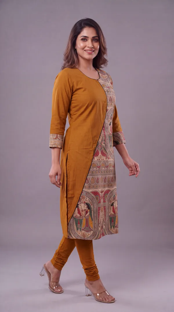 Mustard_Yellow_Madhubani_Art_Printed_Cotton_Straight_Kurti_for_Women