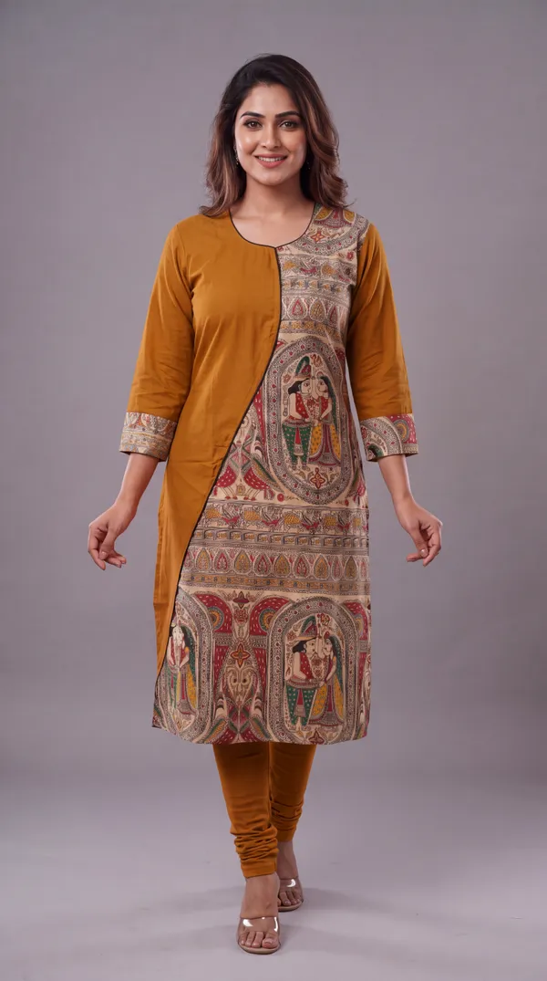 Mustard_Yellow_Madhubani_Art_Printed_Cotton_Straight_Kurti_for_Women