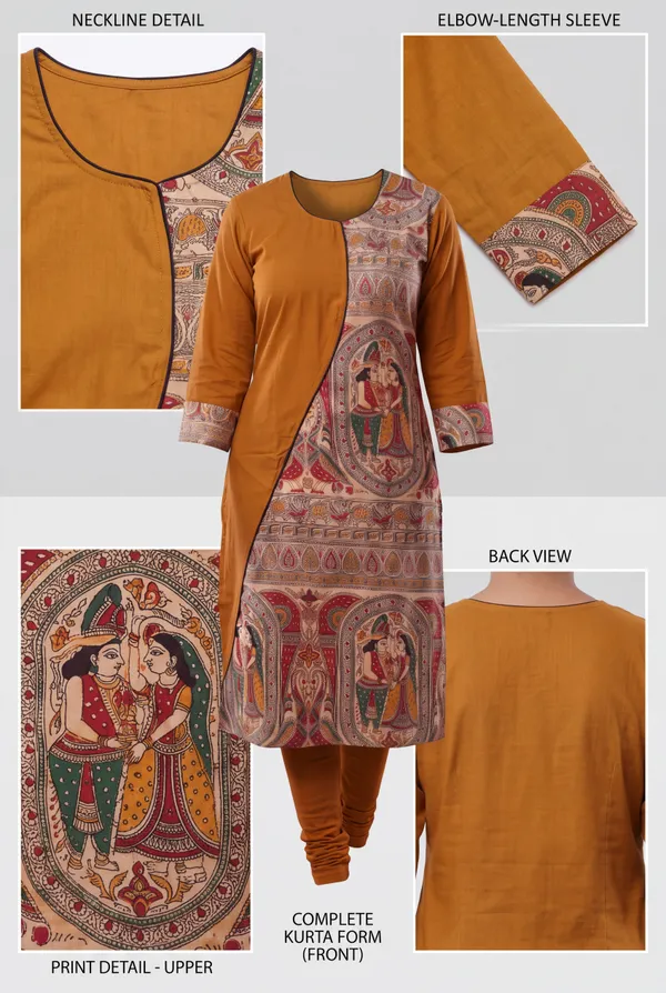 Mustard_Yellow_Madhubani_Art_Printed_Cotton_Straight_Kurti_for_Women
