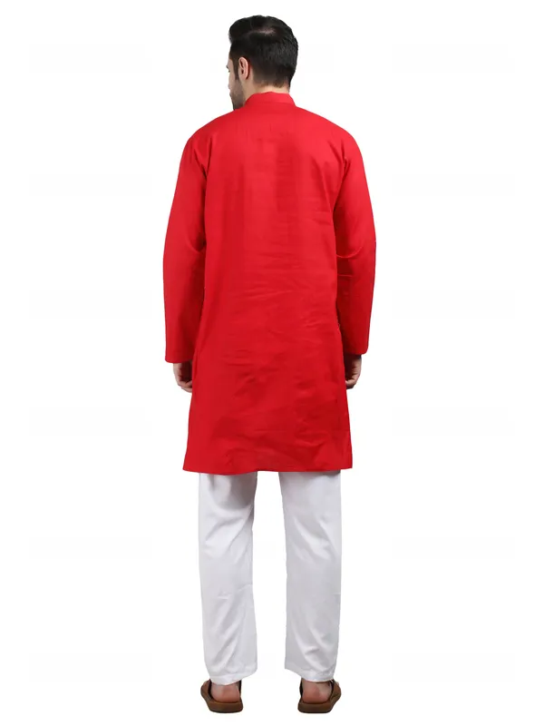 Red_Cotton_Straight_Fit_Embroidered_Ethnic_Kurta_For_Men