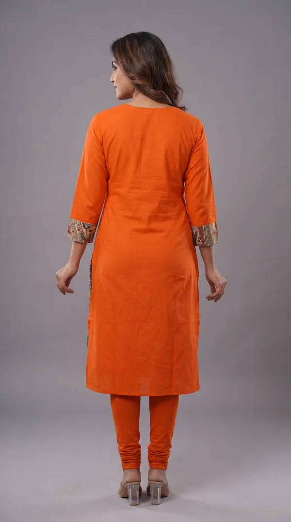 Orange_Madhubani_Art_Printed_Cotton_Straight_Kurti_for_Women