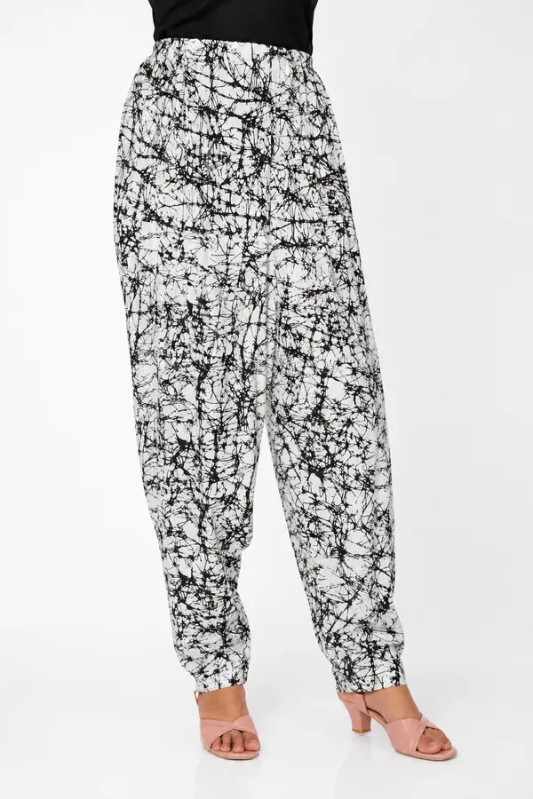White_Cotton_Harem_Paisley_Print_Pants_For_Women