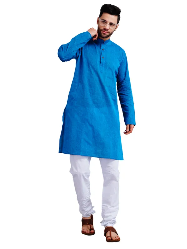 Blue_Cotton_Relaxed_Fit_Mandarin_Collar_Kurta_For_Men