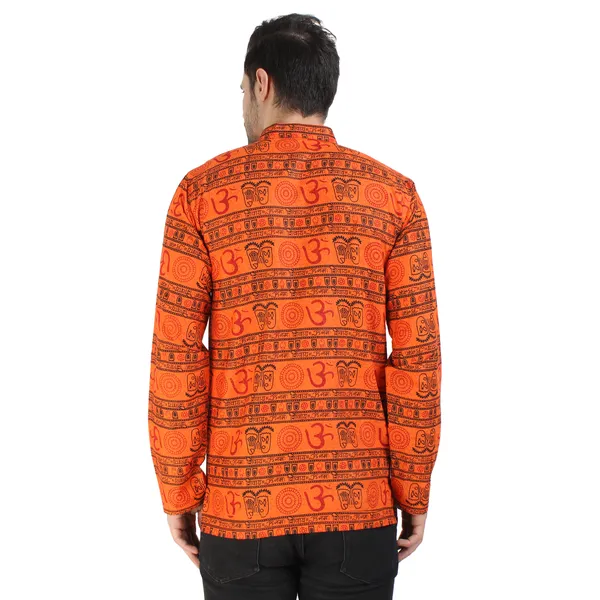 Orange_Cotton_Regular_Fit_Om_Print_Full_Sleeve_Short_Kurta_For_Men
