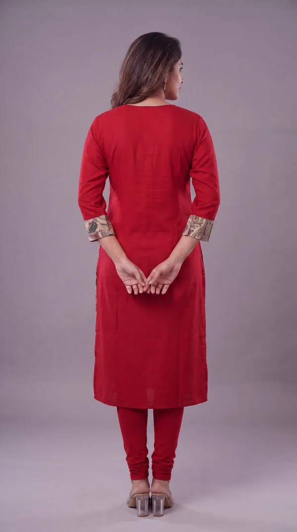 Red_Madhubani_Art_Printed_Cotton_Straight_Kurti_for_Women