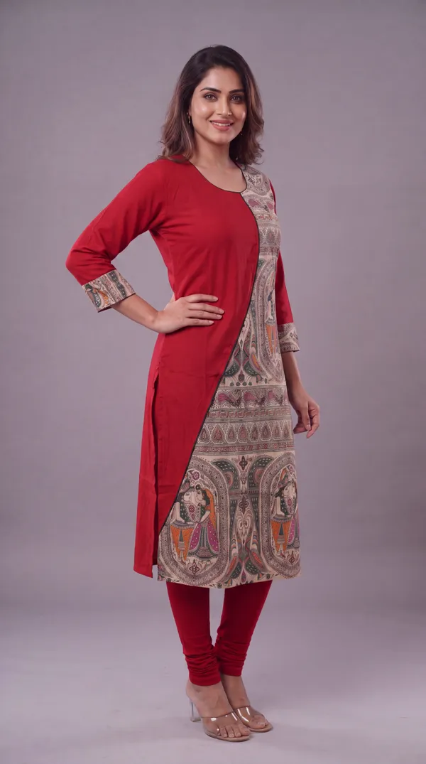Red_Madhubani_Art_Printed_Cotton_Straight_Kurti_for_Women