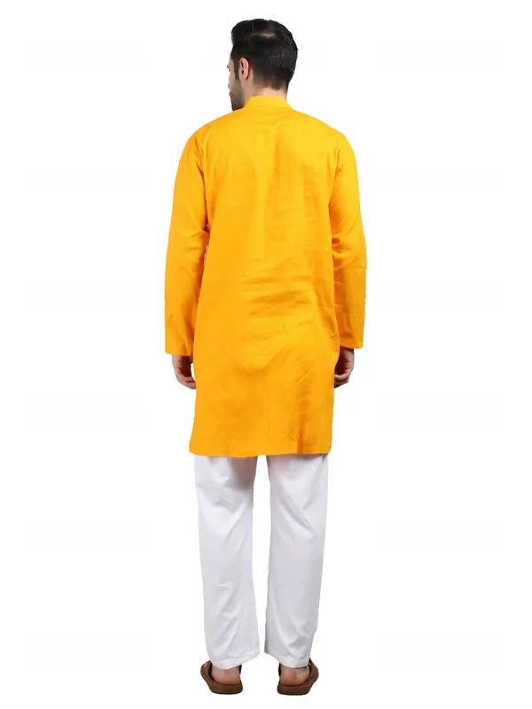 Mustard_Yellow_Cotton_Straight_Fit_Printed_Kurta_For_Men
