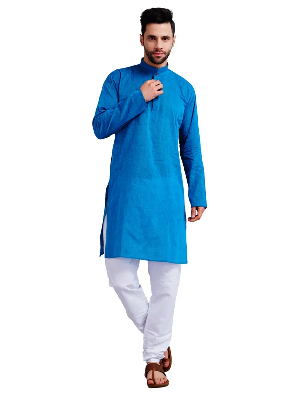 Blue_Cotton_Relaxed_Fit_Mandarin_Collar_Kurta_For_Men
