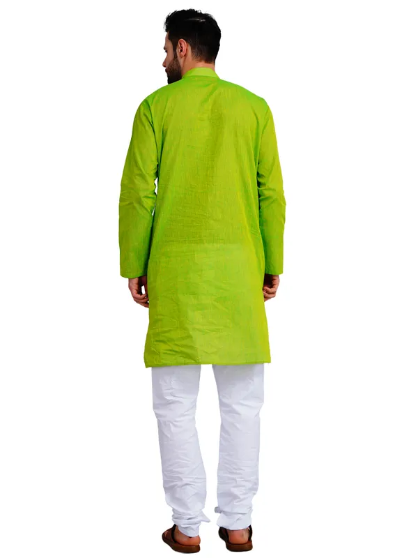 Lime_Green_Cotton_Straight_Fit_Kurta_For_Men