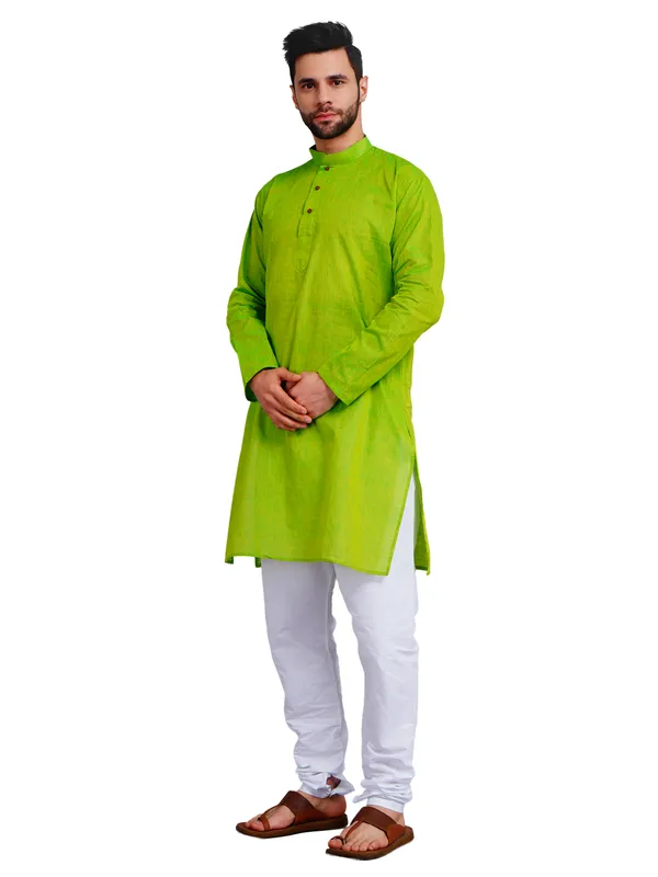 Lime_Green_Cotton_Straight_Fit_Kurta_For_Men