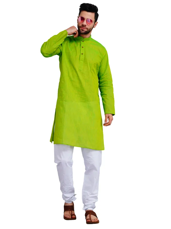 Lime_Green_Cotton_Straight_Fit_Kurta_For_Men