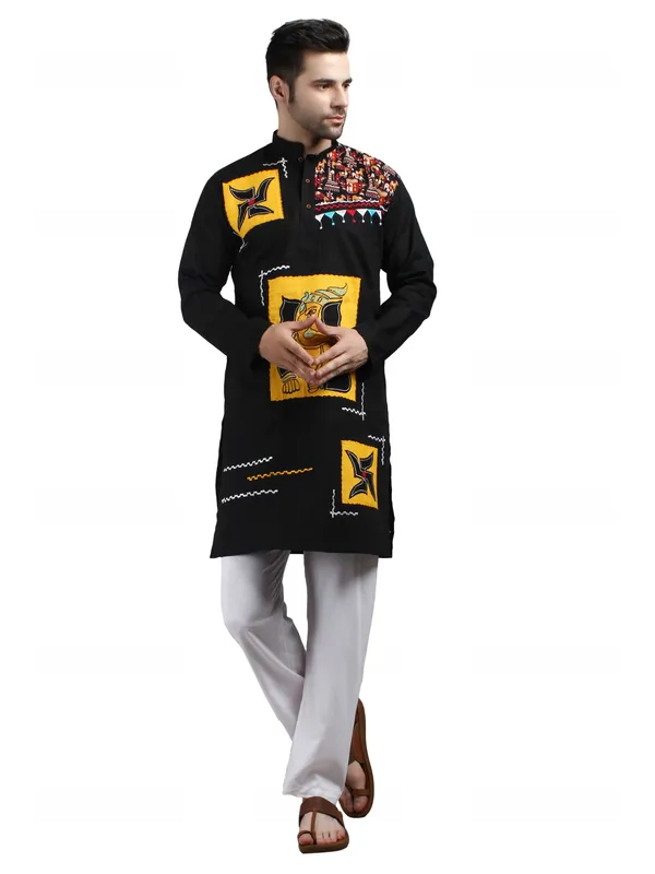 Black_Cotton_Relaxed_Fit_Embroidered_Kurta_For_Men