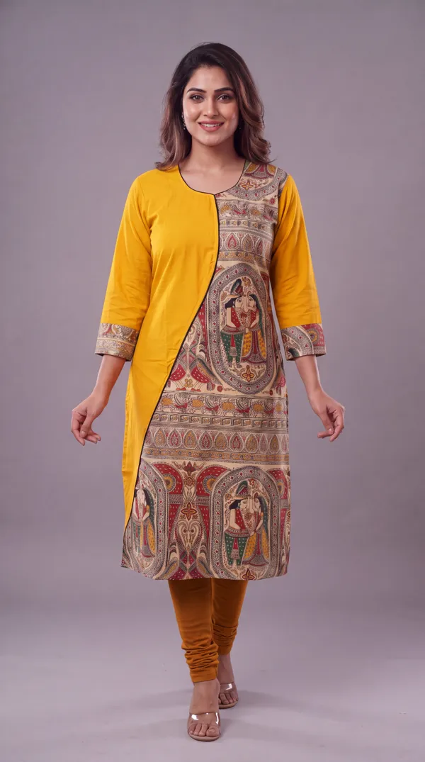 Yellow_Madhubani_Art_Printed_Cotton_Straight_Kurti_for_Women