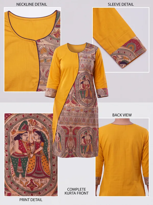Yellow_Madhubani_Art_Printed_Cotton_Straight_Kurti_for_Women