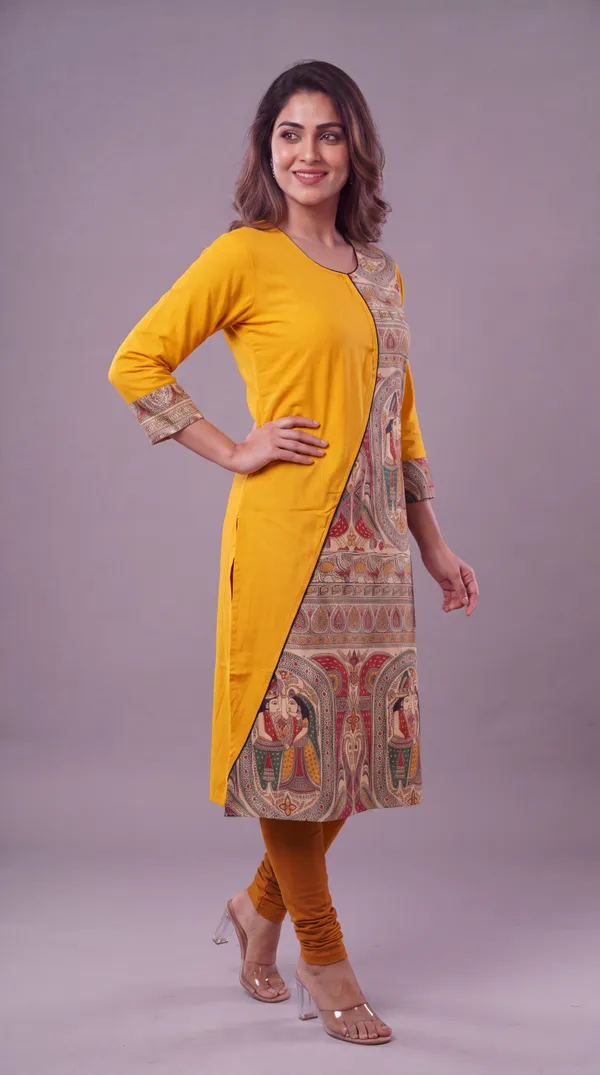 Yellow_Madhubani_Art_Printed_Cotton_Straight_Kurti_for_Women