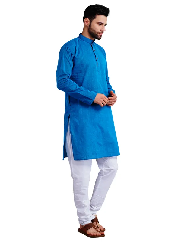 Blue_Cotton_Relaxed_Fit_Mandarin_Collar_Kurta_For_Men