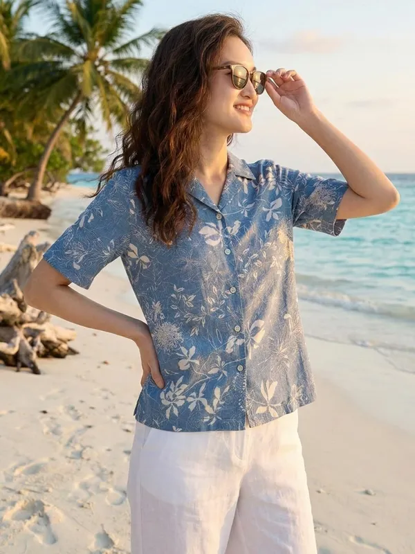 Women_Floral_Print_Casual_Light_Blue_Shirt