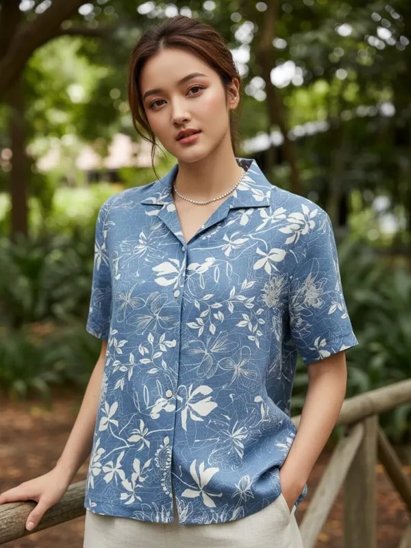 Women_Floral_Print_Casual_Light_Blue_Shirt