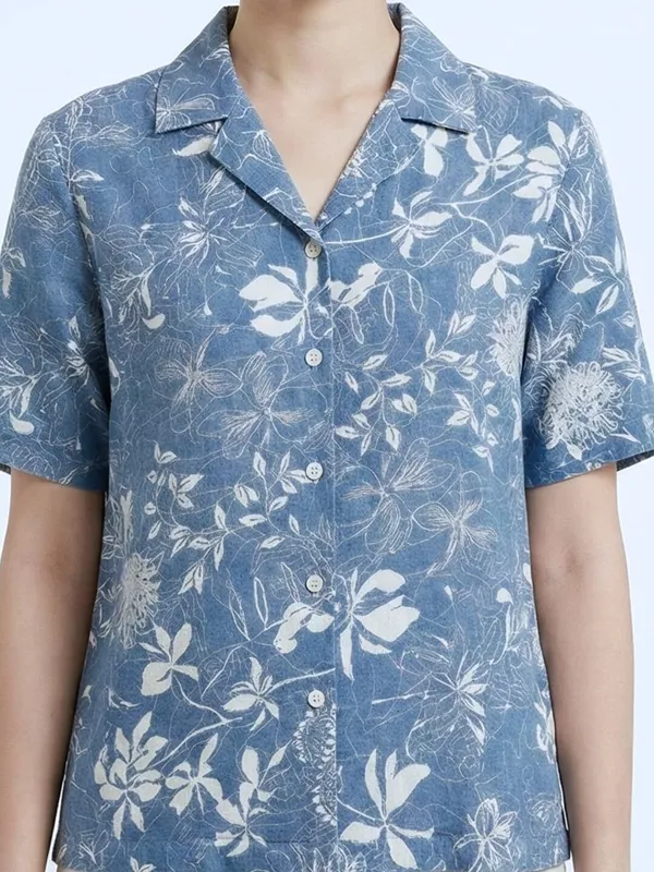 Women_Floral_Print_Casual_Light_Blue_Shirt