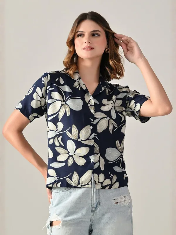Women_Printed_Beach_Wear_Blue_Shirt