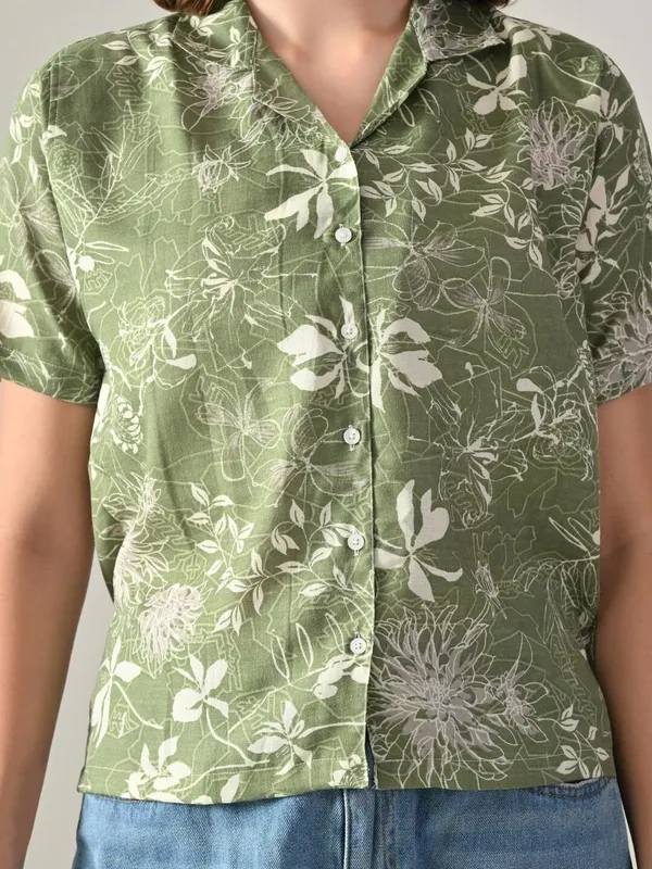 Women_Printed_Beach_Wear_Green_Shirt