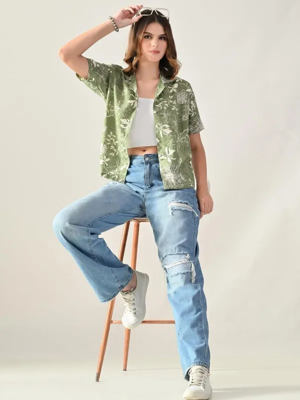 Women_Printed_Beach_Wear_Green_Shirt