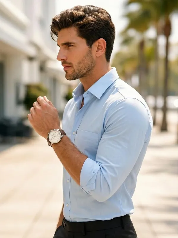 Men_Solid_Casual_Blue_Shirt