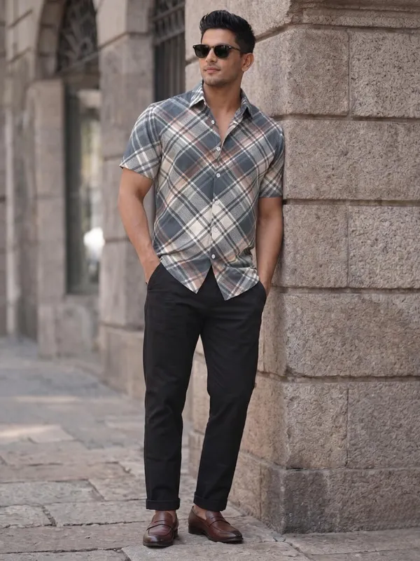 Men_Checkered_Casual_Beige_Shirt