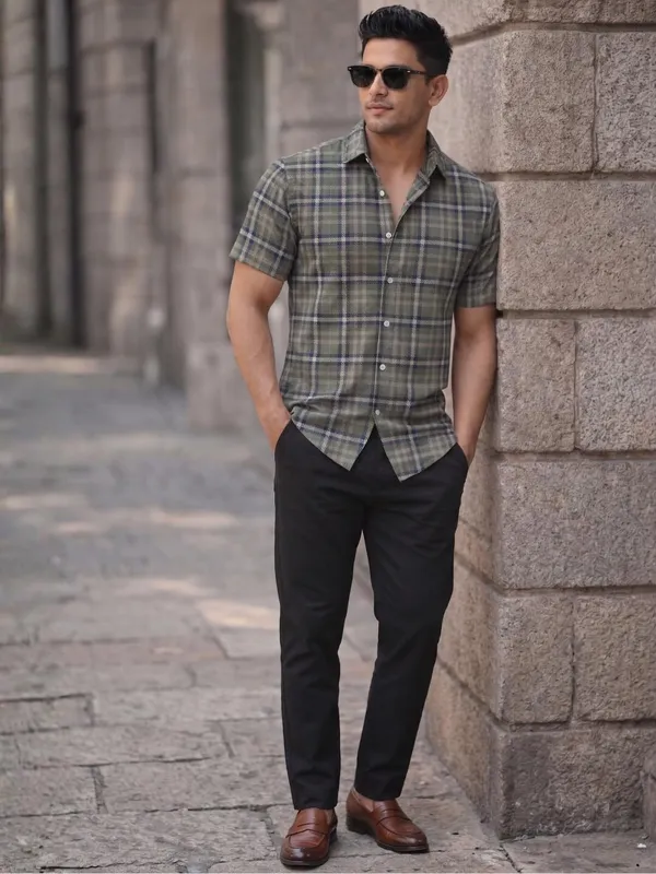 Men_Checkered_Casual_Dark_Green_Shirt
