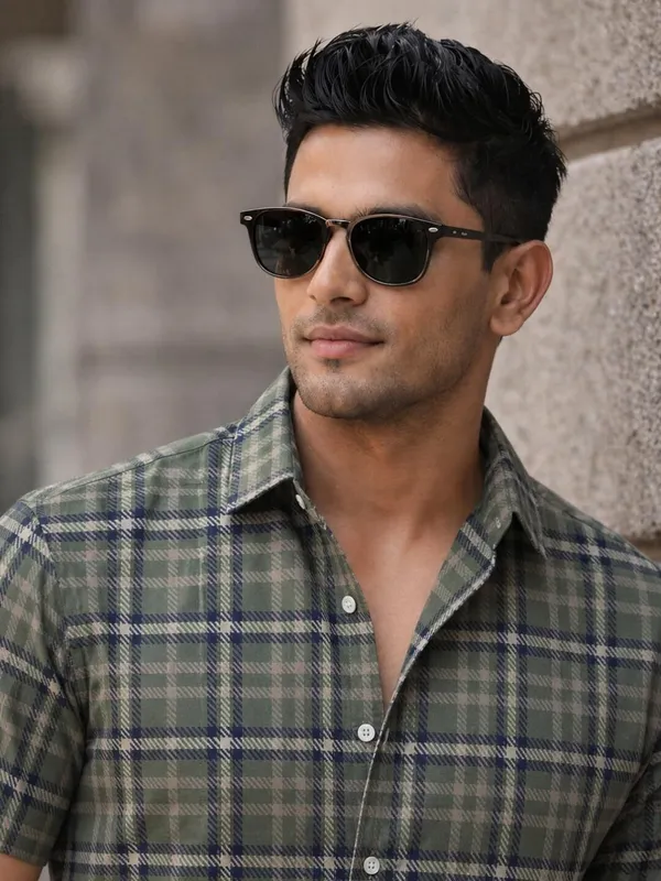 Men_Checkered_Casual_Dark_Green_Shirt