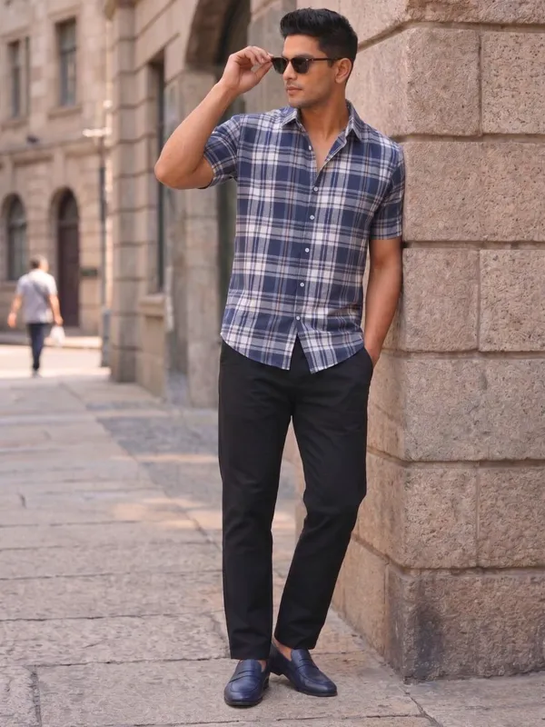 Men_Checkered_Casual_Blue_Shirt