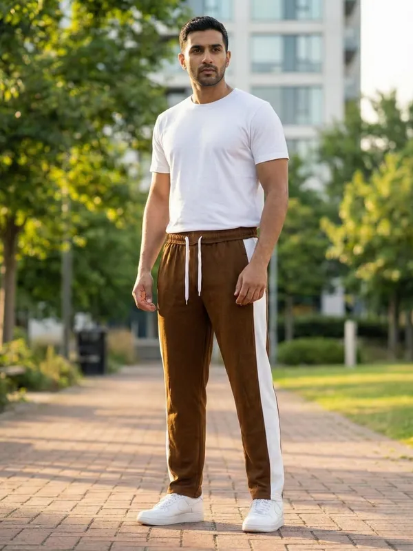 Colorblock_Men_Brown,_White_Track_Pants