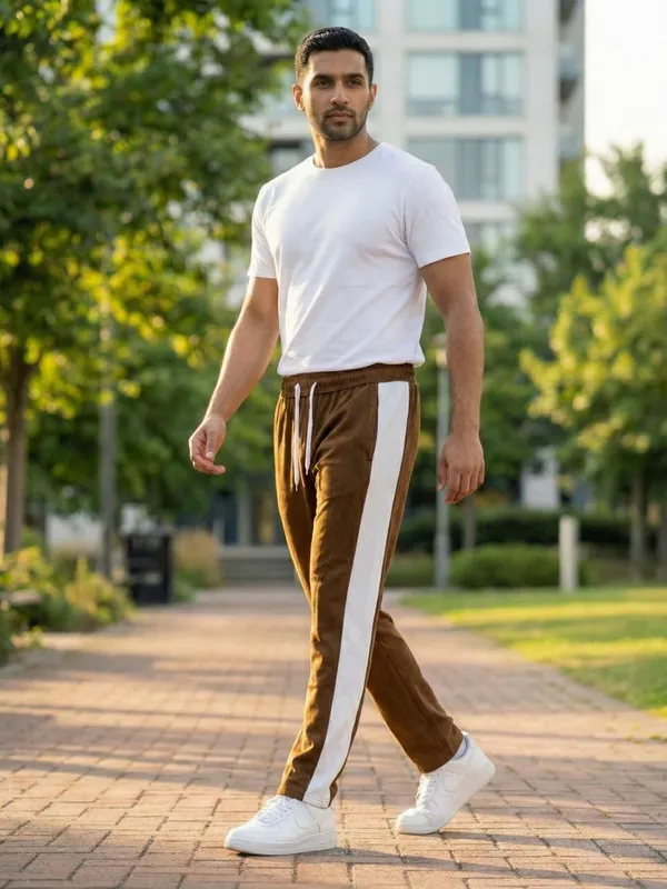 Colorblock_Men_Brown,_White_Track_Pants