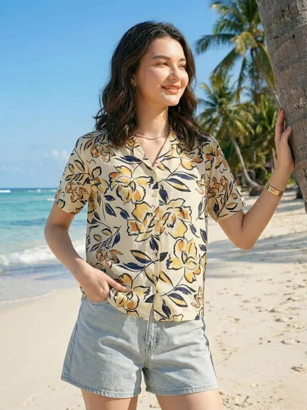 Women_Floral_Print_Beach_Wear_Yellow_Shirt